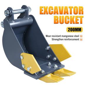 미니 굴삭기 200mm 회색 버킷 합금강 소형 굴삭기 백호 어태치먼트 1-3톤 굴삭기용 가정 정원 농장 작업용