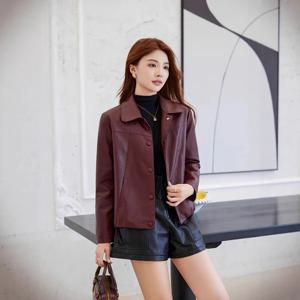 한국 스타일 인조 가죽 재킷 여성 봄 가을 얇은 부드러운 가죽 코트 여성 오피스룩 싱글 브레스티드 라펠 재킷