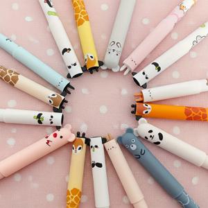 무작위 디자인의 지울 수 있는 펜 10팩, 파란색 잉크, 귀여운 곰 지울 수 있는 펜, 동물 지울 수 있는 젤 펜, 만화 학생용 특수 감열성 지울 수 있는 펜, 부드러운 필기가 가능한 문구류