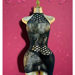 1개 여성 섹시 란제리 바디콘 드레스 섹시 망사 커버업 액세서리 포함 홀로우 아웃 바디콘 드레스 K298