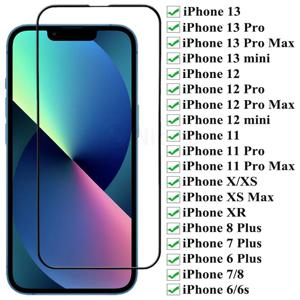 iPhone 13 12 11 Pro Max 용 풀 커버 강화 유리 iPhone XS Max XR X XS 8 7 6 Plus 6s 유리 용 전체 접착제 보호 유리