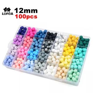 LOFCA 12mm 100pcs 실리콘 구슬 라운드 Teether 아기 간호 목걸이 젖꼭지 클립 구강 케어 BPA 무료 식품 학년 다채로운