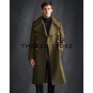 남성용 모직 롱 코트 v 넥 싱글 브레스트 비즈니스 캐주얼 패션 바이킹 망토 겨울 코트 남성용 남성용 자켓