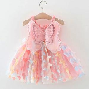 2025 여름 아동복 캐주얼 멜빵 나비 소녀 공주 드레스 귀여운 날개 푹신한 아기 드레스 아동복