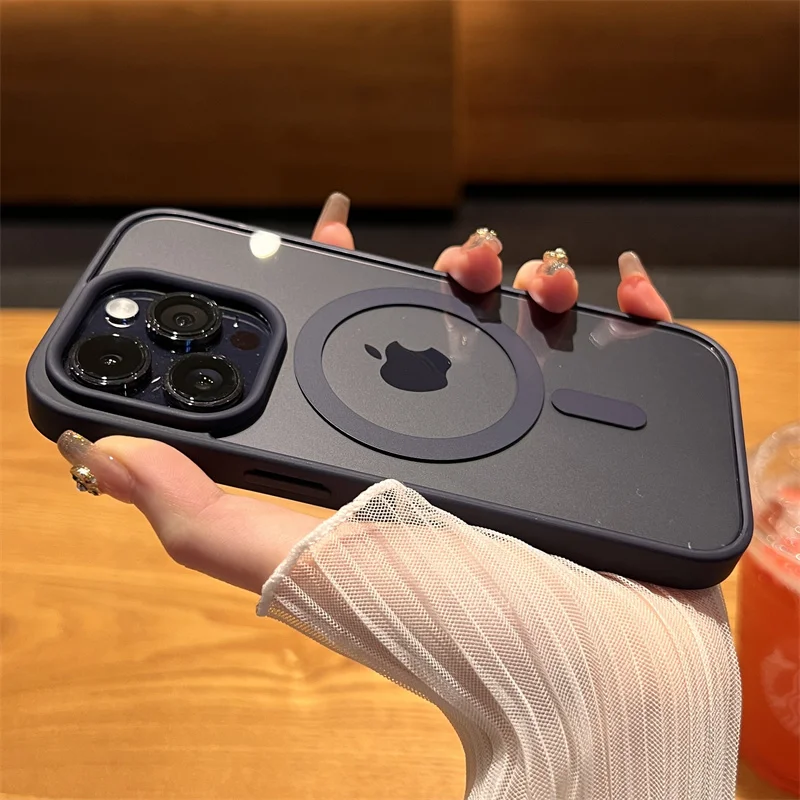 iPhone 16 15 14 Plus 13 12 11 Pro Max 충격 방지 투명 범퍼 커버 용 Magsafe 케이스 용 고급 자기 무선 충전