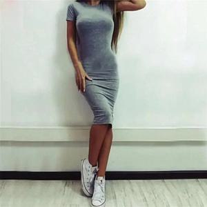 여름 여성 드레스 무릎 길이 시니 캐주얼 반소매 붕대 Bodycon Sheath Dress Vestidos