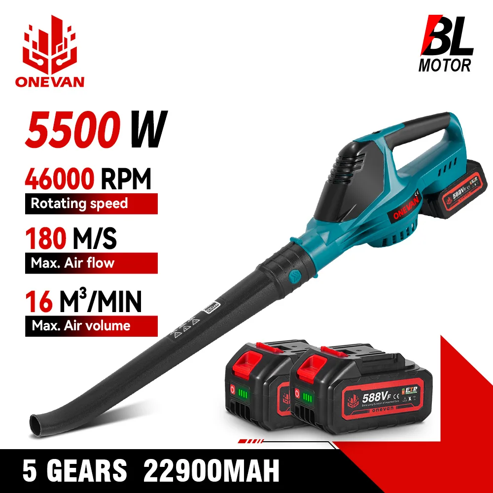 ONEVAN 5500W 무선 브러시리스 전기 에어 블로워, 마키타 18V 배터리 핀용 고출력 송풍기 (잎, 먼지, 눈 제거)