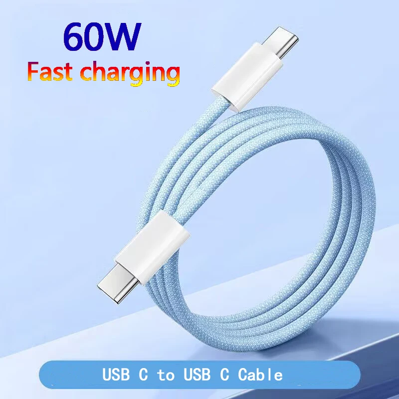 60W USB C-유형 C 컬러 케이블, Apple iPhone 15 PD 용 Huawei Xiaomi Samsung Type C 제직 케이블 액세서리 용 고속 충전
