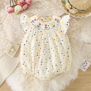 3~18개월용 아기 점프수트 꽃 자수 다채로운 물방울 무늬 프린트 바디수트