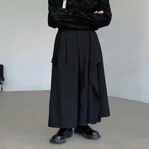 투웨이 웨어 와이드 레그 스트레이트 컷 패치워크 팬츠 스커트 루즈핏 사무라이 스타일 캐주얼 유스 패션 프린트 다림질 필요없음