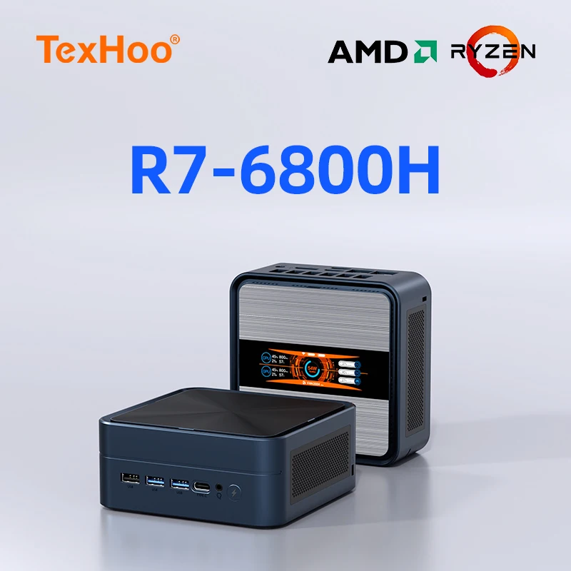 TexHoo 미니 PC AMD Ryzen7 6800H 데스크탑 게이밍 컴퓨터 WIFI6 BT5.2 DDR5 트리플 디스플레이 듀얼 LAN