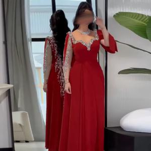 맞춤형 절묘한 연인 이브닝 드레스 풀 슬리브 라인스톤 구슬 장식 댄스 파티 드레스 a 라인 롱 파티 드레스