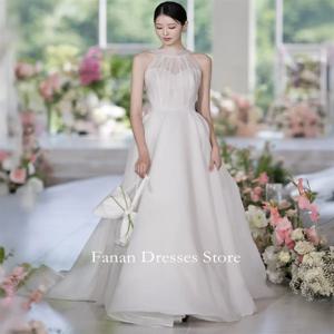 FANAN Korea 홀터넥 오간자 민소매 웨딩 드레스 웨딩드레스 심플 아이보리 맞춤형 예쁜 신부 가운 플러스 사이즈