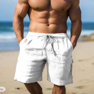 루즈핏 스트레이트 남성 반바지 5부 린넨 코튼 혼방 밴딩 허리 통기성 캐주얼 여름 비치 반바지 신상 2025