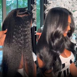 곱슬머리 붙임머리 킨키 스트레이트 테이프 인모 브라질리언 100% 접착식 곱슬머리 22 24인치 여성용 내추럴 블랙