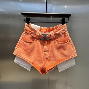 2025 가을 신상 오렌지 데님 반바지 하이웨이스트 포켓 섹시 핫팬츠 청반바지