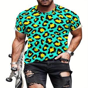 남성용 3D 레오파드 프린트 타이 염색 티셔츠 - 레트로 하라주쿠 스트리트 스타일, 소프트 폴리에스테르 반소매 티셔츠