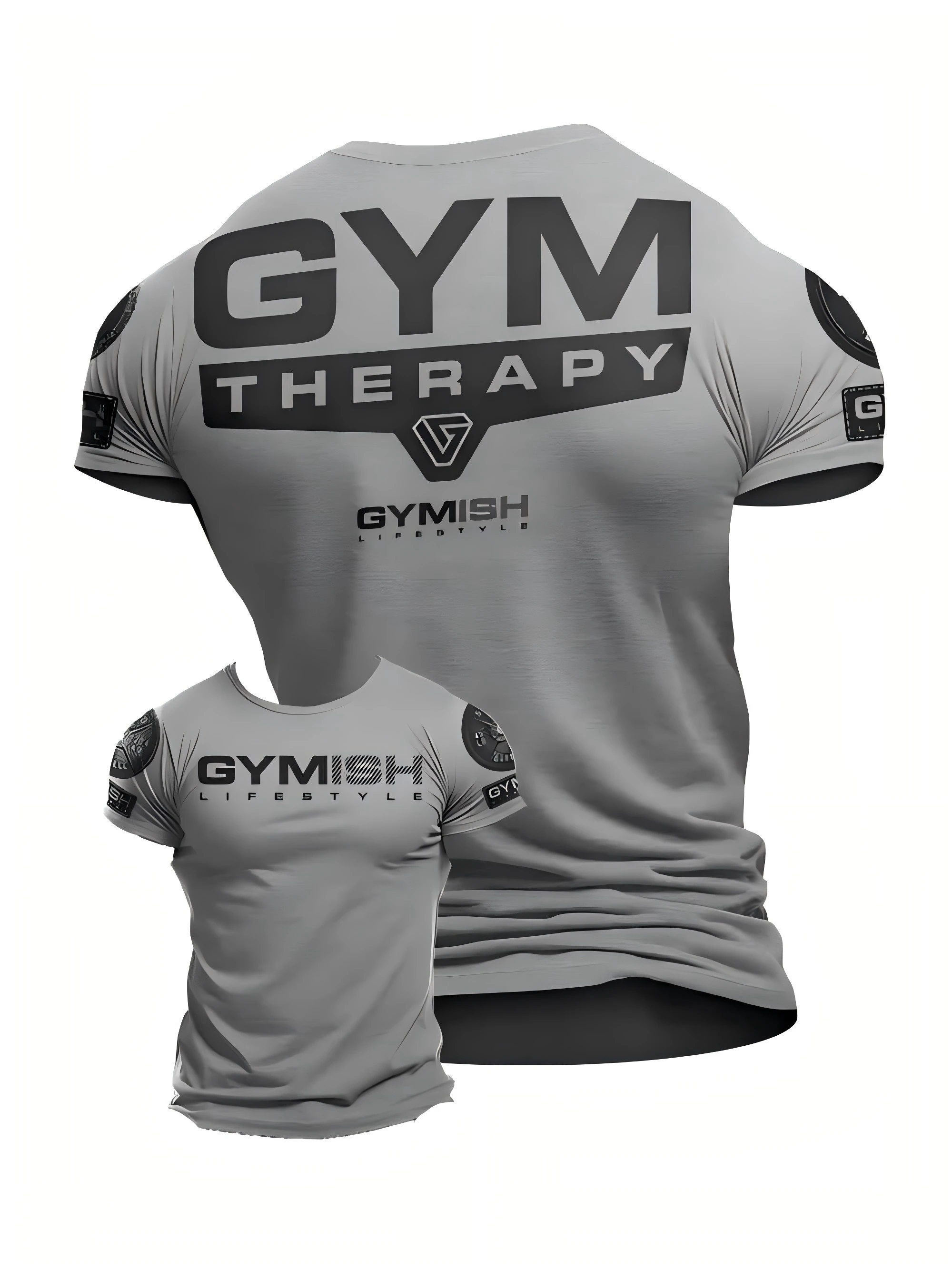 여름 패션 남성 근육 훈련 편지 인쇄 편안하고 통기성이 뛰어난 라운드 넥 티셔츠 야외 캐주얼 스포츠 탑