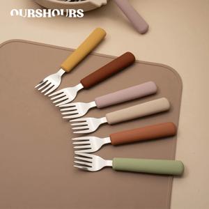 어린이 식기 스테인리스 포크 스푼 나이프 세트 실리콘 손잡이 유아용 식기 아기 액세서리