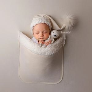 레드 크리스마스 산타 의상 아기 사진 촬영 소품 2개/세트 신생아 모자 포켓 배경 천 아기 사진 촬영 스튜디오 액세서리