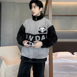 L-5XL 두꺼운 플란넬 남성 잠옷 세트 겨울 따뜻한 대형 사이즈 슬립웨어 청소년용 지퍼 코랄 플리스 라운지웨어 홈 아우터웨어