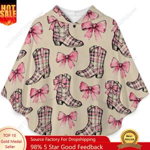 아이들과 청소년들을 위한 포켓이 있는 아늑한 플란넬 담요 스웨터, 체크무늬 부츠 리본 오버사이즈 후드티