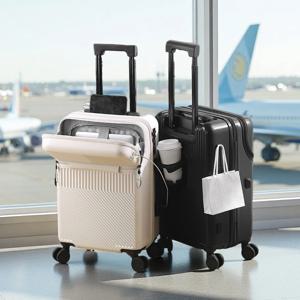 앞면 개폐형 다기능 수하물 지퍼형 휴대용 트롤리 케이스 컵 홀더 USB 충전 인터페이스 바퀴 달린 여행 가방