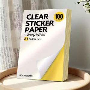 A4 광택 자가 접착 스티커 100매, 잉크젯 및 레이저 프린터와 호환, 자가 접착, 내구성 및 방수