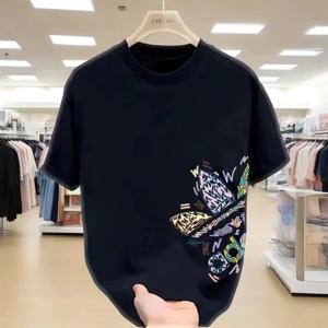 2025 미국산 반팔 면 여름 티셔츠 젊은 남성 여성용 인스 탑 루즈 라운드 넥 패션 다용도 심플