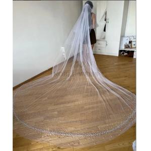 웨딩 베일 대성당 길이 진주 페르시 2T 신부 베일 빗 긴 커버 페이스 웨딩 베일 3M 너비 맞춤형