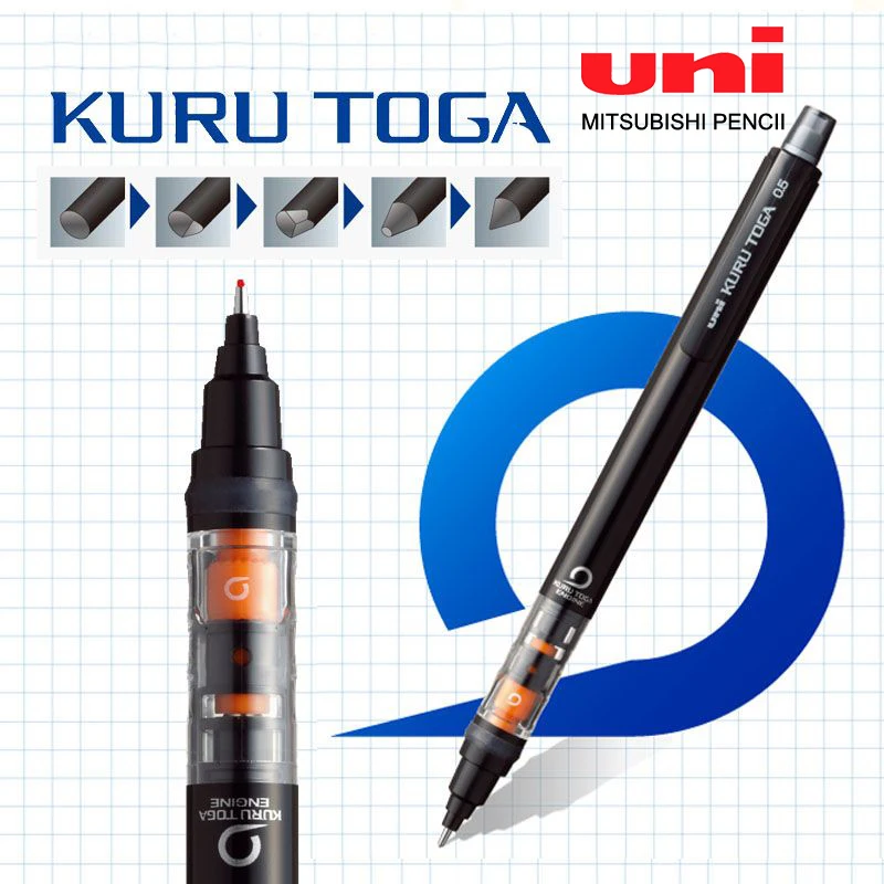 UNI Kuru Toga 샤프 펜슬 M5-452 드로잉 연필 0.5mm 낮은 무게 중심 자동 회전 학교 용품 문구