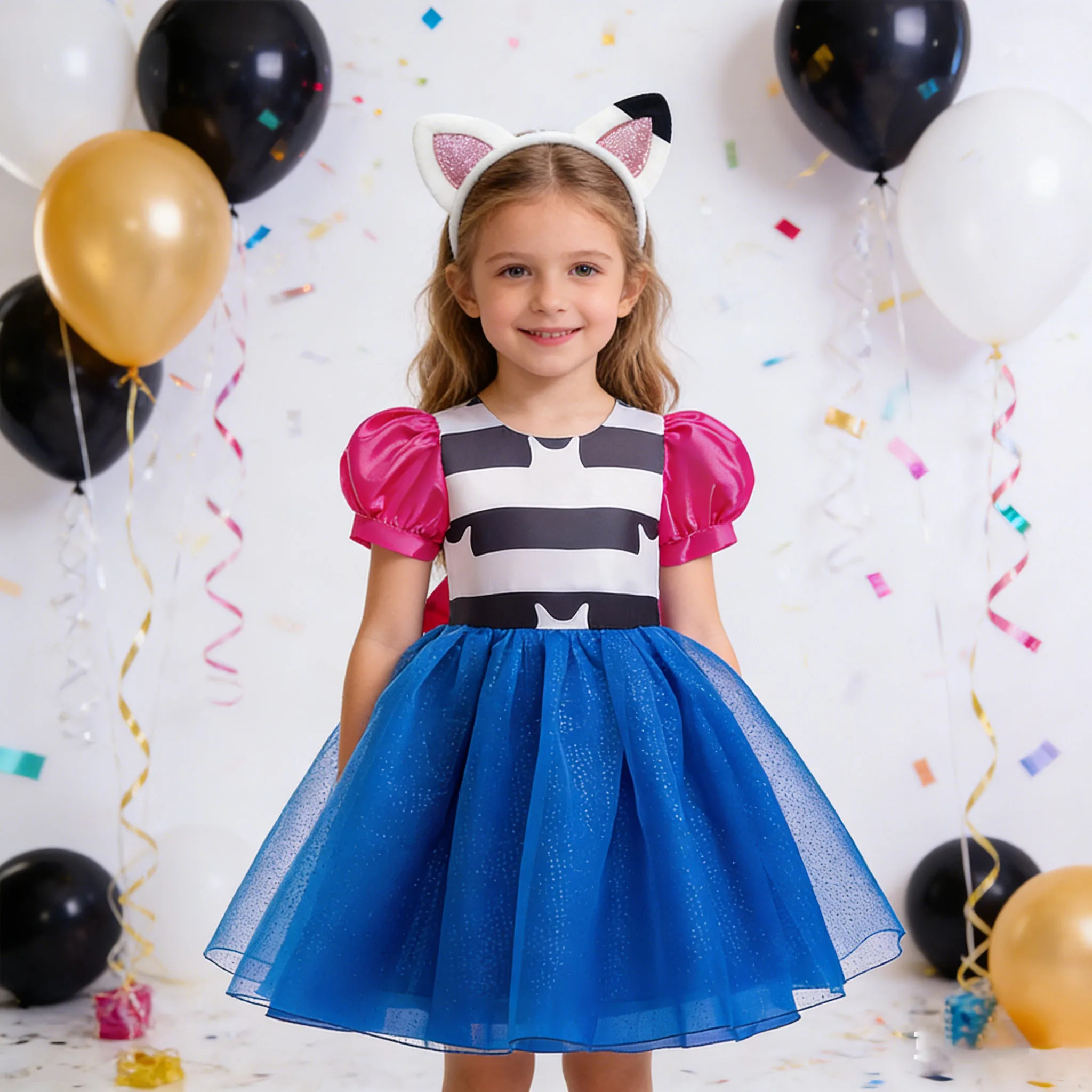 아기 소녀 Gabbys 고양이 메쉬 드레스와 머리띠 파티 할로윈 크리스마스 ChildrenCartoon Gabby Dollhouse 2PCS 코스프레 의상