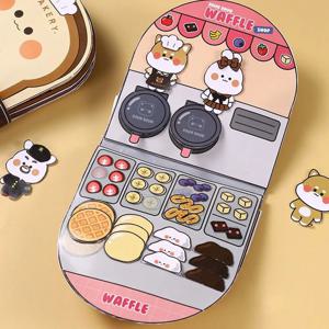 다채로운 와플 조용한 책 빵 종이 스낵 바 스티커 게임. 수제 장난감 프라이드 치킨 만화 바쁜 책