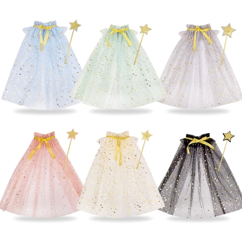 스타 마법의 지팡이와 통기성 메쉬 망토 Tulle Cape for Kids 파티 사진 소품을 포함한 마법의 마법 의상 세트