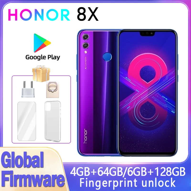 HONOR 8X 스마트폰 글로벌 펌웨어 CPU Haisi Qilin 710 6.5인치 3750mAh 후면 카메라 20MP 듀얼 SIM 중고 전화
