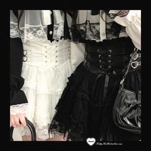 일본 오리지널 로리타 레이스 프릴 엣지 타이 보우 하이 웨스트 미니 스커트 봄 여름 새로운 슬림 허리 스위트 소녀 Y2k 스커트