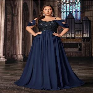 플러스 사이즈 오프숄더 쉬폰 웨딩 파티 고급 롱 맥시 이브닝 드레스 큰 사이즈 4XL 5XL 오프숄더 샤이닝 이브닝 드레스