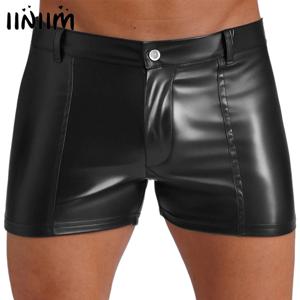 남성용 유광 인조 가죽 반바지, 뒷면 밴드, 뒷주머니, 파우치, 박서 반바지, 레이브 파티 클럽 폴댄스 의류