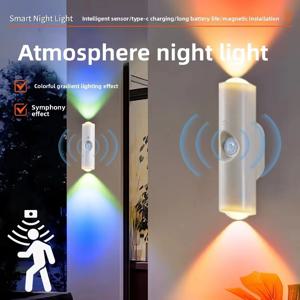 모션 센서 야간 조명 RGB 그라데이션 벽등 타입C 충전 무선 마그네틱 장착 홈 데코 야간 램프