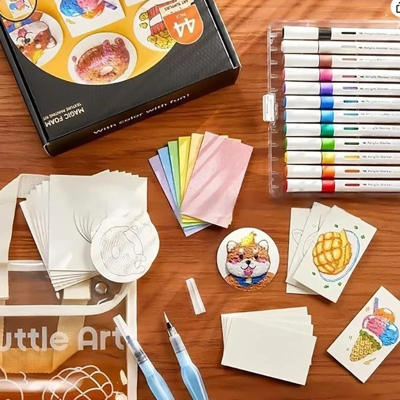 드로잉 펜 매직 텍스처 페인팅 키트 (폼 페인트 용지 10개, 마커 12개 포함) DIY 버블 드로잉 펜 (페인팅, 아트, 공예용)