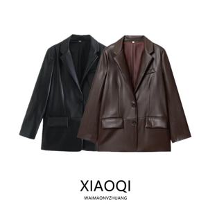 2025년 가을 여성 패션 다용도 스트레이트 가죽 효과 수트 재킷 신상품 캐주얼 스타일 기타 원단 비쇼핑몰 레플리카