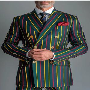 비즈니스 콘트라스트 스트라이프 고급 남성 정장 슬림핏 피크 라펠 신랑 예복 프롬 턱시도 우아한 더블 브레스티드 남성 블레이저