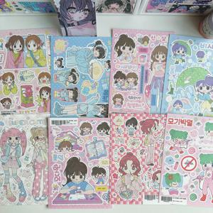 1/8PCS 한국 만화 소녀 스티커 귀여운 소녀 캐릭터 스티커 핸드 어카운트 다이어리 노트북 스크랩북 DIY 장식 스티커