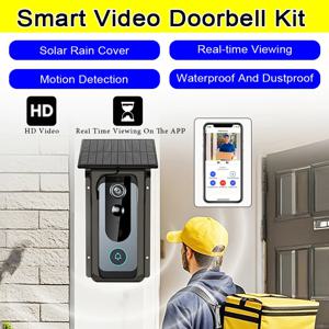 투야 스마트 무선 양방향 인터콤 비디오 도어벨 블랙 솔라 레인 커버 방수 HD 스마트 홈 인터콤 비디오 벨