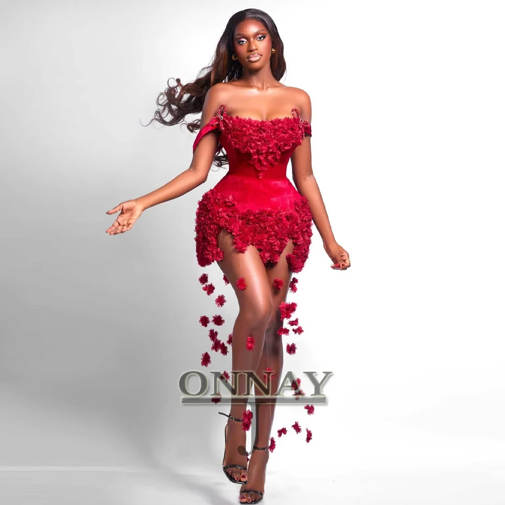 여성을 위한 맞춤형 화려한 3D 꽃무늬 프롬 드레스 오프 숄더 태슬 쿠웨이트 사우디 아라비아 갈라 맞춤형 파티 드레스
