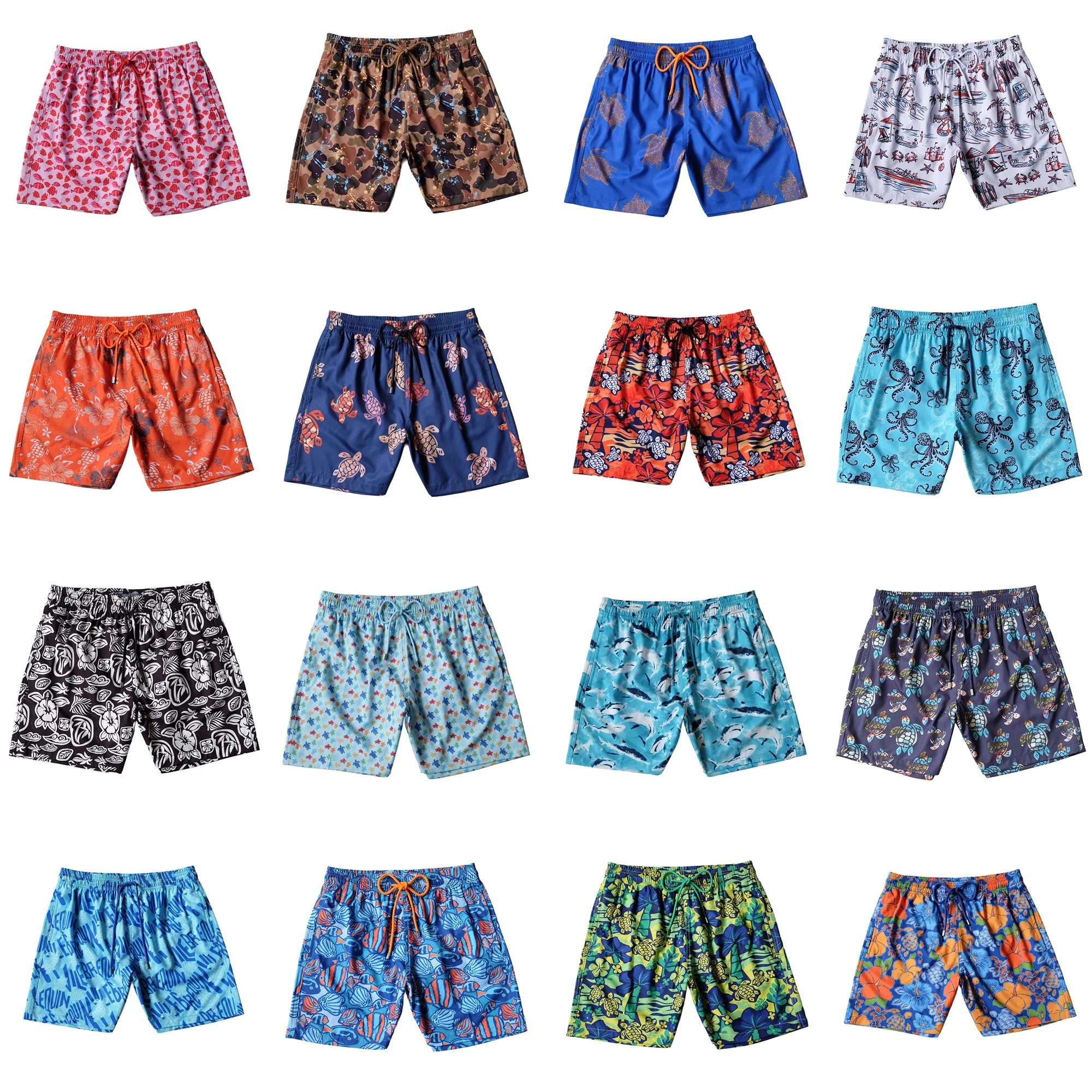 거북이 브랜드 고품질 수영 반바지는 삼각형 내부 및 측면 주머니가 있는 신축성 있는 방수 속건성 원단입니다.