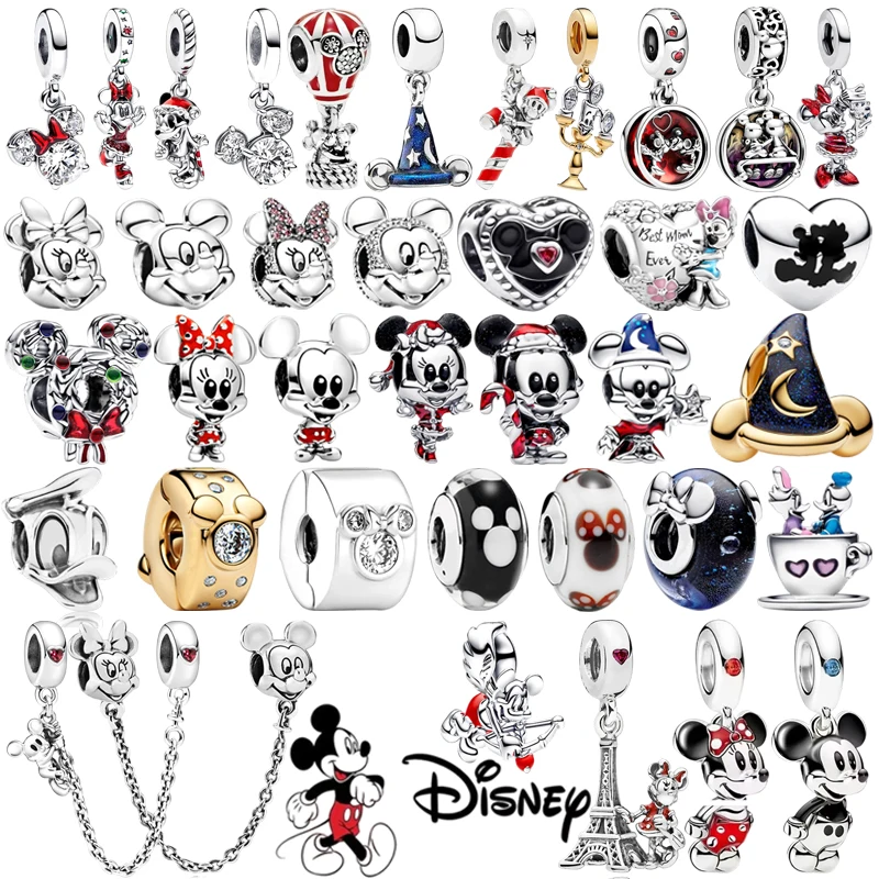 핫 디즈니 DIY 반짝이는 미키 마우스 참 비즈 도널드 덕 참 비즈 오리지널 유럽산 실버 팔찌 목걸이 주얼리 선물