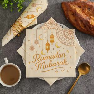 20개 33*33cm 2층 핫세일 라마단 요소 냅킨 금색 달 프린트 일회용 테이블 매트 DIY 데쿠파주 종이