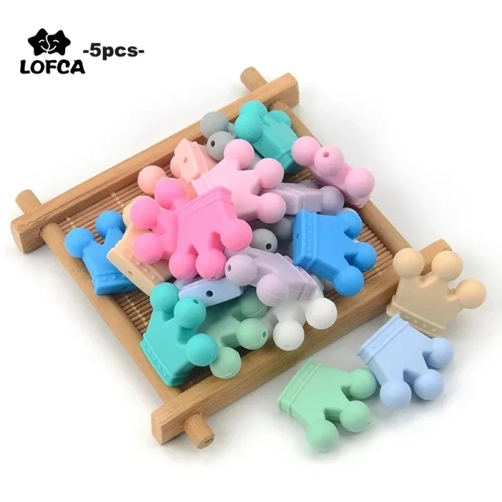 크라운 실리콘 비즈 5pcs 아기 Teether BPA 무료 실리콘 젖니가 남 구슬 아기 씹는 젖니가 남 목걸이 DIY 젖꼭지 클립 액세서리