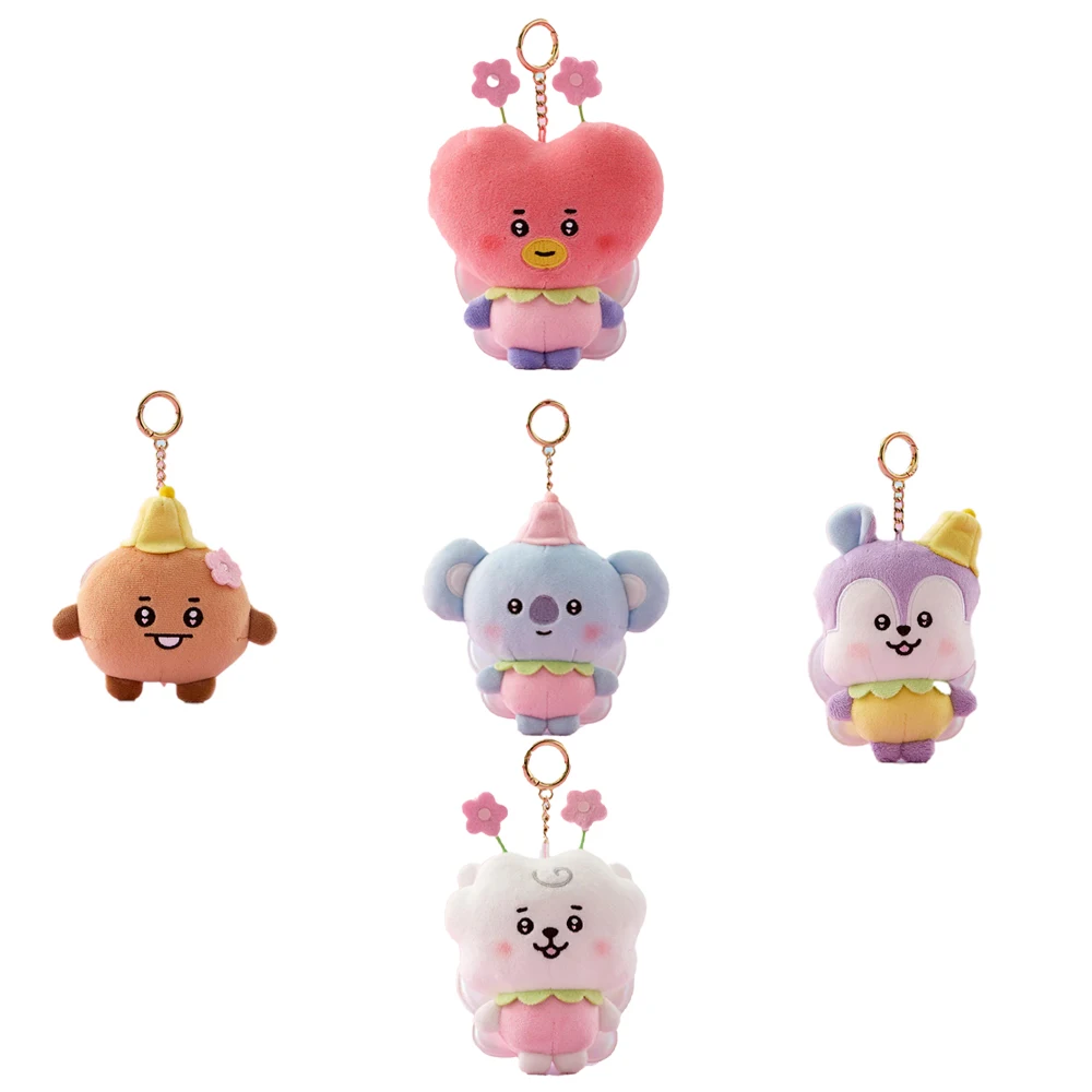 새로운 10cm BT21 귀여운 애니메이션 벌 시리즈 쇼키 코야 봉제인형 열쇠고리 귀여운 만화 RJ 쿠키 가방 펜던트 장식 소녀 선물